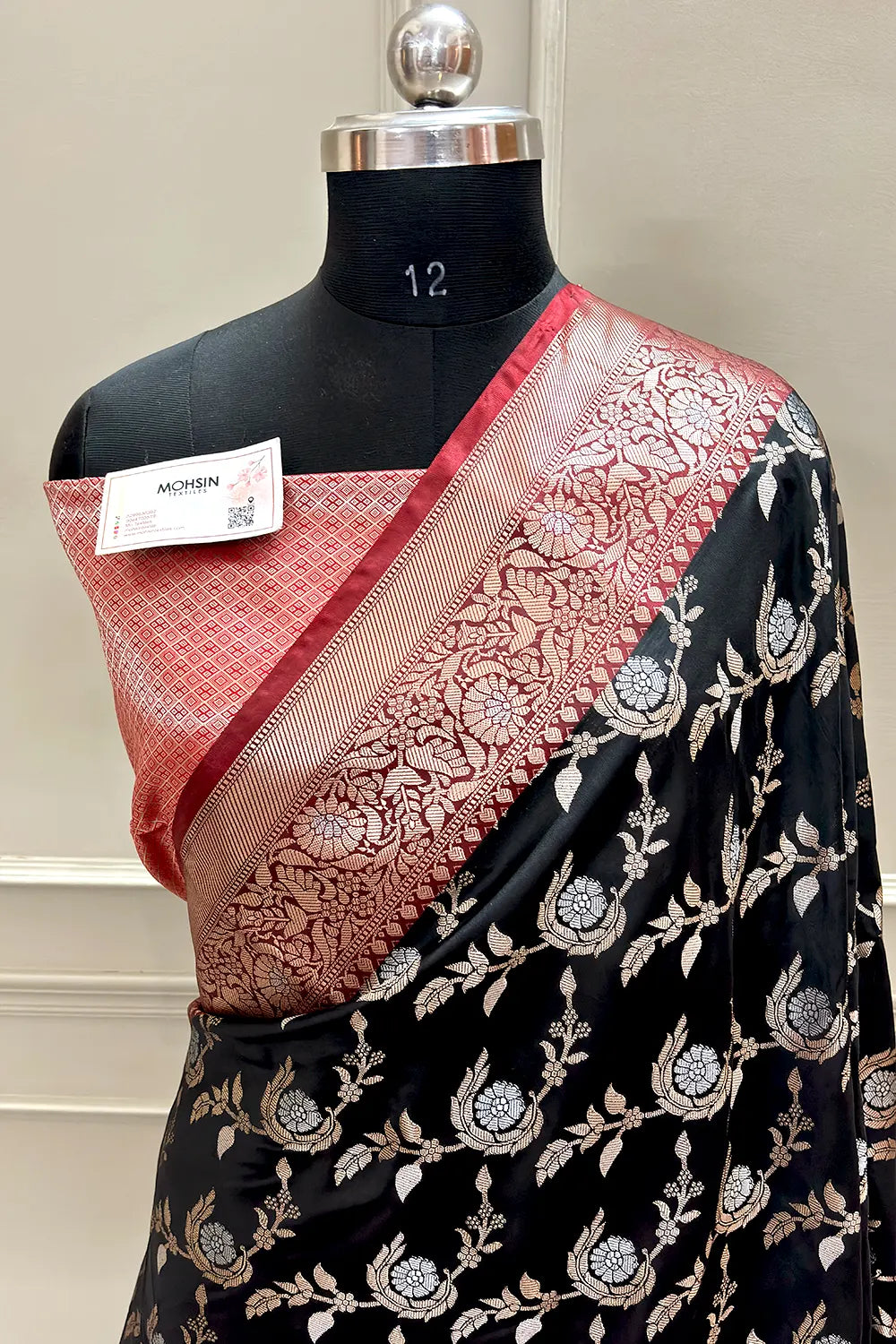 Black and Red Golden Zari Banarasi Silk Saree
