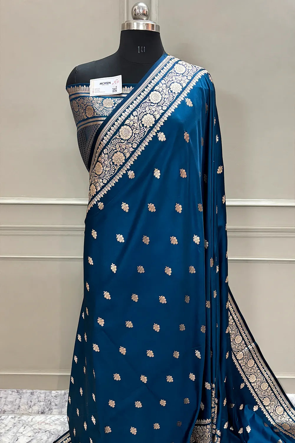 Dark Firozi Podina Buti Katan Silk Banarasi Saree
