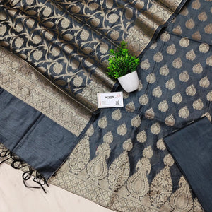 Grey Kalgha Buti Banarasi Silk Suit