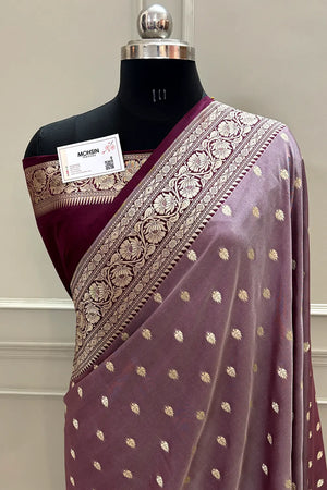 Light Wine and Wine Rudraksha Buti Katan Silk Banarasi Saree