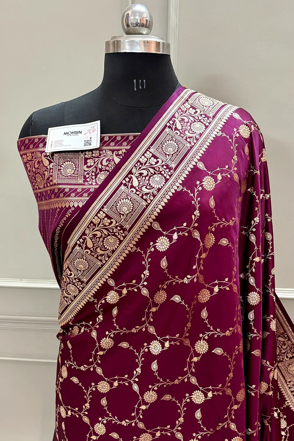 Purple Wine Albeli Jaal Katan Silk Banarasi Saree
