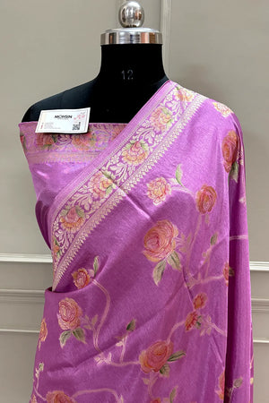 Mauve Rosy Jaal Georgette Silk Banarasi Saree