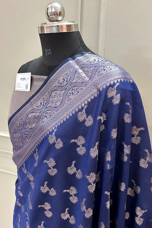 Navy Blue Daab Buti Chanderi Silk Banarasi Saree