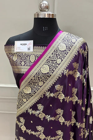 Purple Papakipari Katan Silk Banarasi Saree