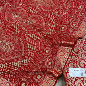 Red Stone Work Kimkhab Silk Banarasi Gharara