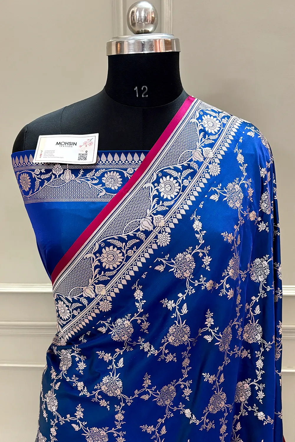 Royal Blue Jhanjaal Katan Silk Banarasi Saree