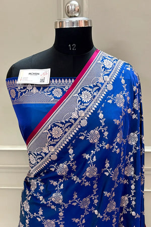 Royal Blue Jhanjaal Katan Silk Banarasi Saree