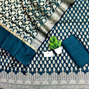 Teal Frozen Tree Banarasi Silk Suit