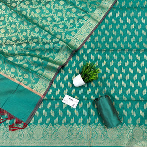 Teal Golden Zari Banarasi Silk Suit