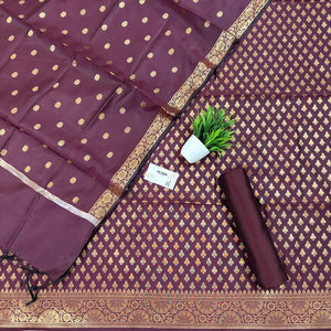 Wine Chidiya Buti Satin Silk Banarasi Suit