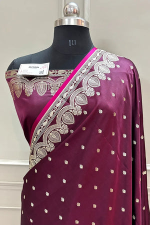 Wine Jadi Buti Katan Silk Banarasi Saree