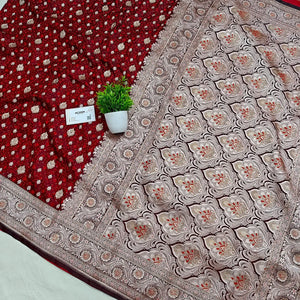 Wine Maroon Chunni Munni Stone Katan Banarasi Saree