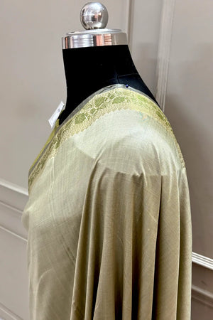 Beige Plain Golden Zari Silky Banarasi Saree