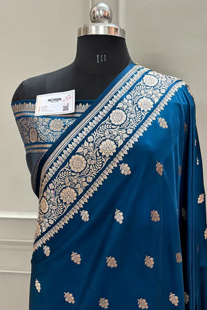 Dark Firozi Podina Buti Katan Silk Banarasi Saree