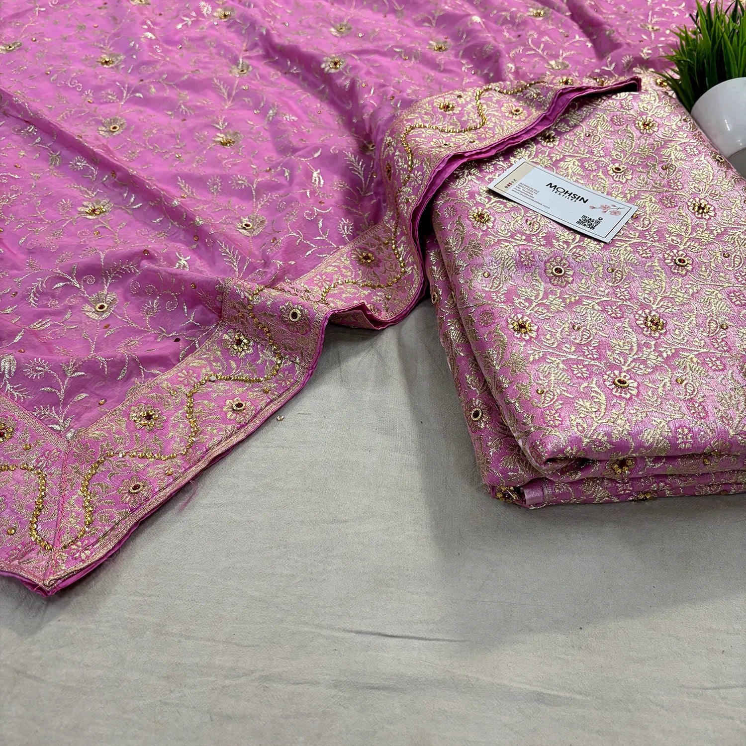 Light Pink Stone Work Kimkhab Silk Banarasi Gharara