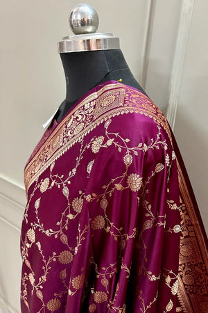 Purple Wine Albeli Jaal Katan Silk Banarasi Saree