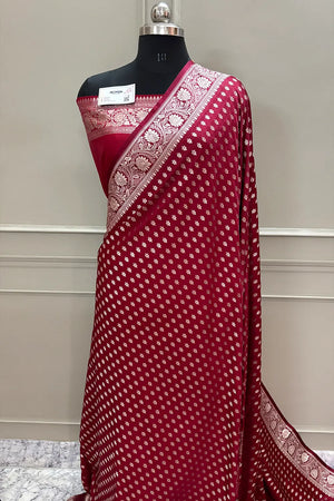 Maroon Chunni Buti Katan Silk Banarasi Saree
