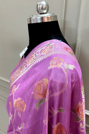 Mauve Rosy Jaal Georgette Silk Banarasi Saree