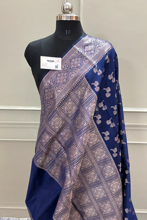 Navy Blue Daab Buti Chanderi Silk Banarasi Saree