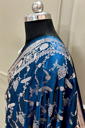 Navy Blue Masakali Katan Silk Banarasi Saree