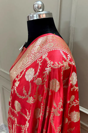 Peach Laabela Jaal Katan Silk Banarasi Saree