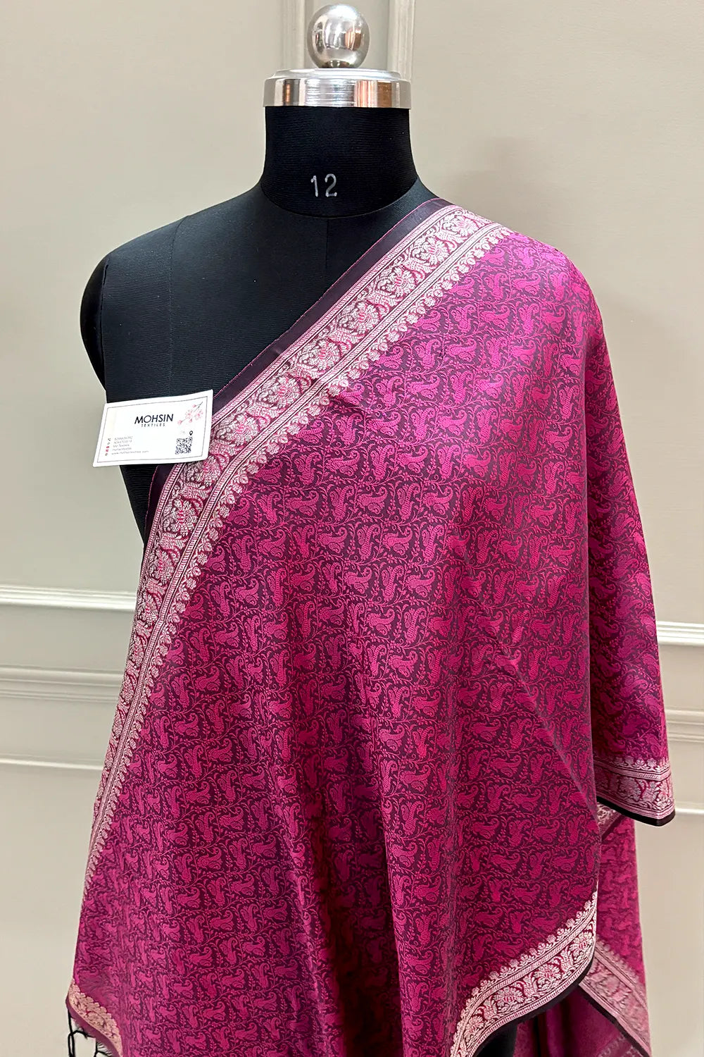 Pink Resham Zari Silk Banarasi Stole
