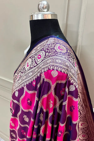 Rani Purple Ghulam Buti Katan Silk Banarasi Saree