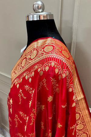 Red Floranza Katan Silk Banarasi Saree