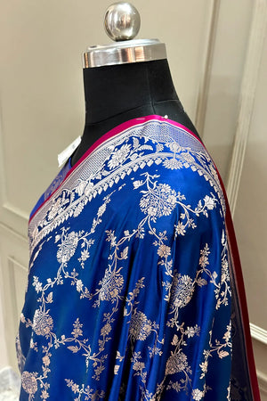 Royal Blue Jhanjaal Katan Silk Banarasi Saree