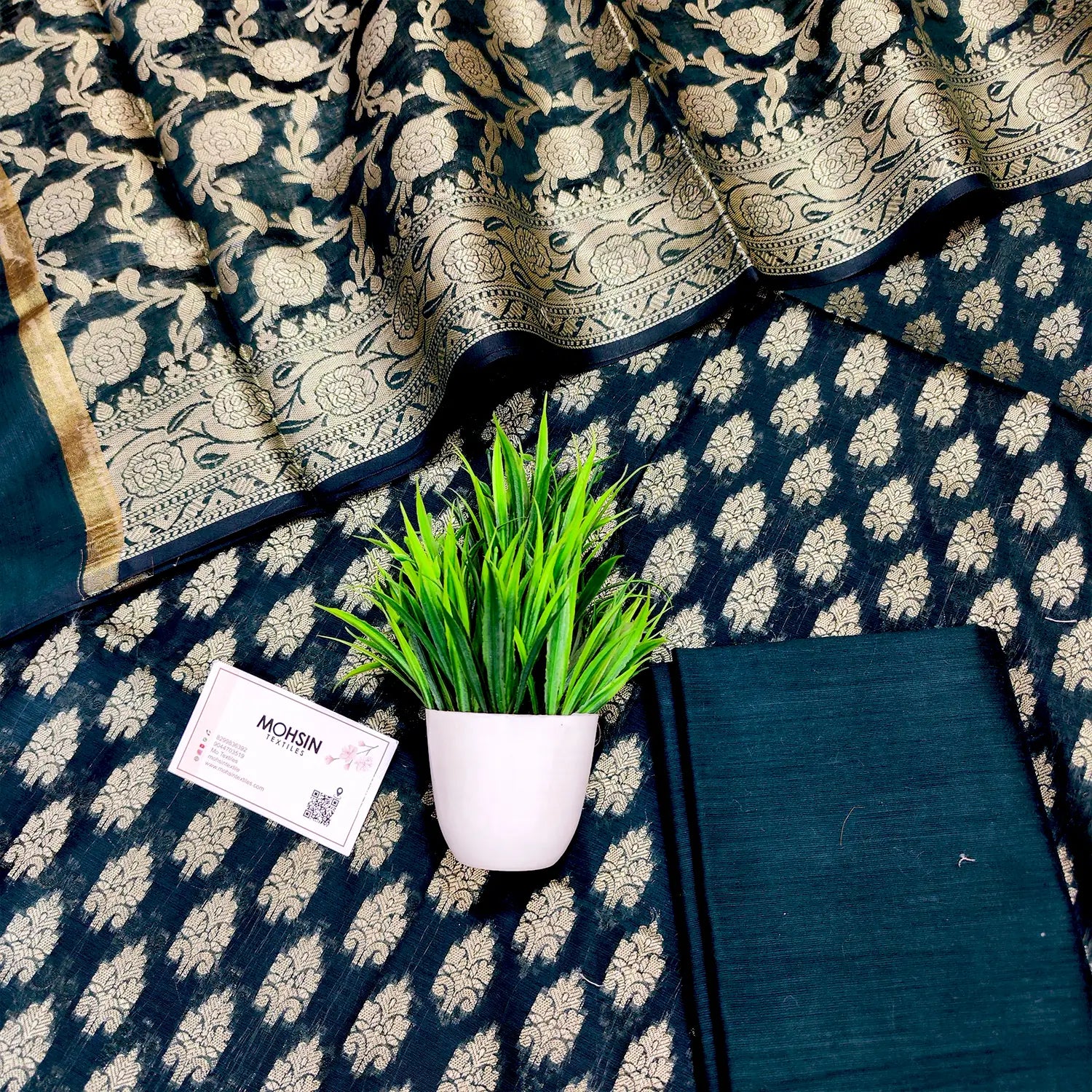 Teal Frozen Tree Banarasi Silk Suit