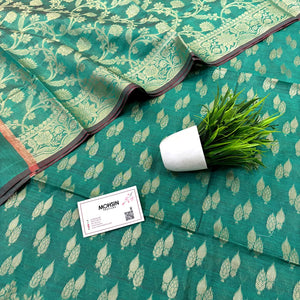 Teal Golden Zari Banarasi Silk Suit