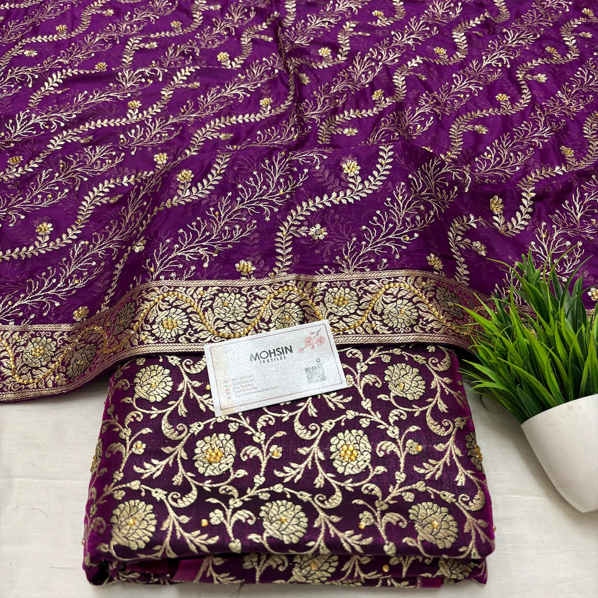 Purple Stone Work Kimkhab Silk Banarasi Gharara