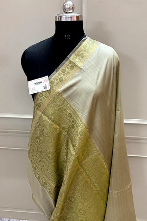 Beige Plain Golden Zari Silky Banarasi Saree