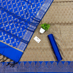 Beige and Royal Blue Badami Buti Banarasi Silk Suit