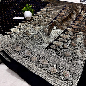 Black Royal Plain Siroski Stone Katan Banarasi Saree
