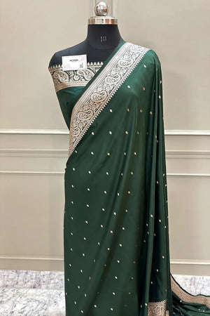 Bottle Green Chitrani Buti Katan Silk Banarasi Saree