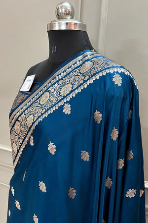 Dark Firozi Podina Buti Katan Silk Banarasi Saree