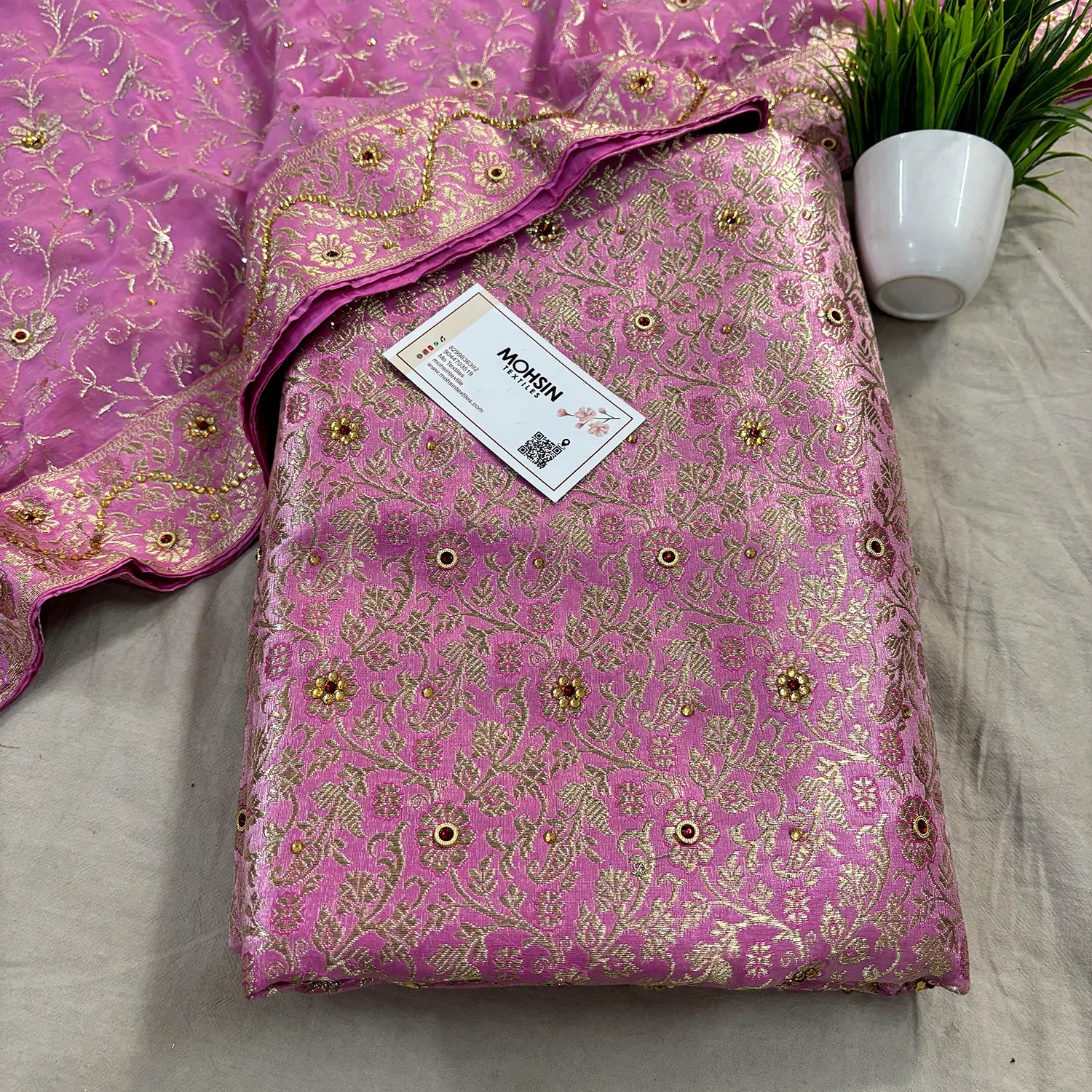 Light Pink Stone Work Kimkhab Silk Banarasi Gharara