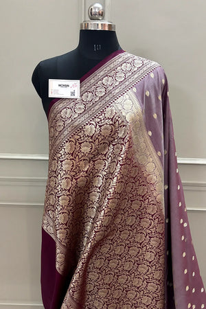 Light Wine and Wine Rudraksha Buti Katan Silk Banarasi Saree