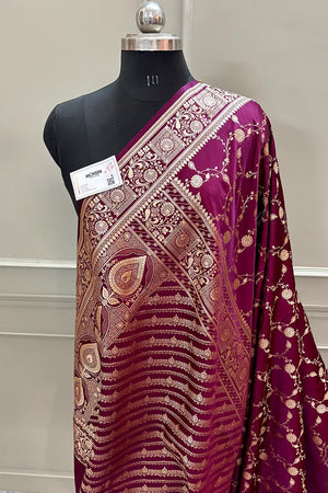 Purple Wine Albeli Jaal Katan Silk Banarasi Saree