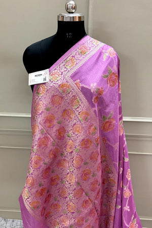 Mauve Rosy Jaal Georgette Silk Banarasi Saree