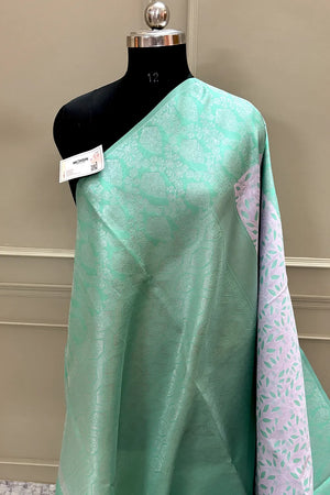 Mauve and Sea Green Resham Zari Banarasi Silk Saree