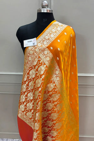 Mustard Flying Buti Katan Silk Banarasi Saree