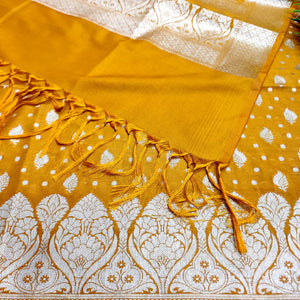 Mustard Kalli Patta Katan Silk Banarasi Suit