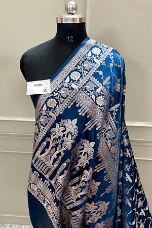 Navy Blue Masakali Katan Silk Banarasi Saree