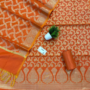Orange Ikka Jaal Banarasi Silk Suit