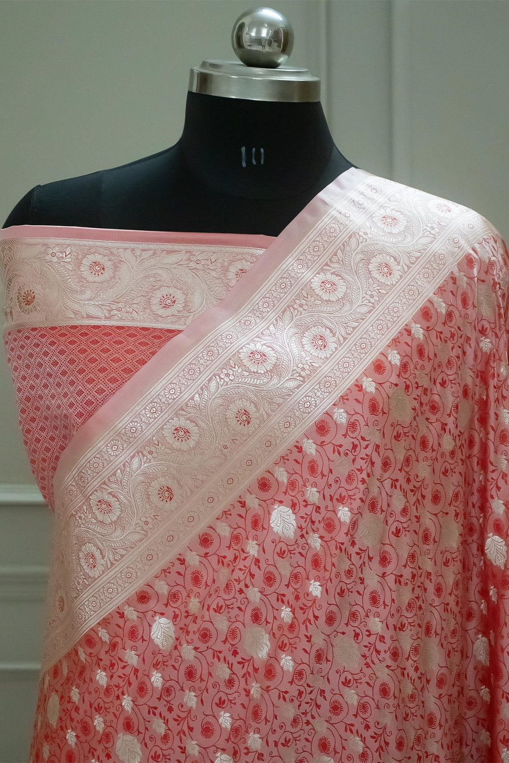 Peach Chunni Munni Buti Katan Silk Banarasi Saree