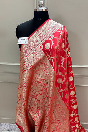 Peach Laabela Jaal Katan Silk Banarasi Saree