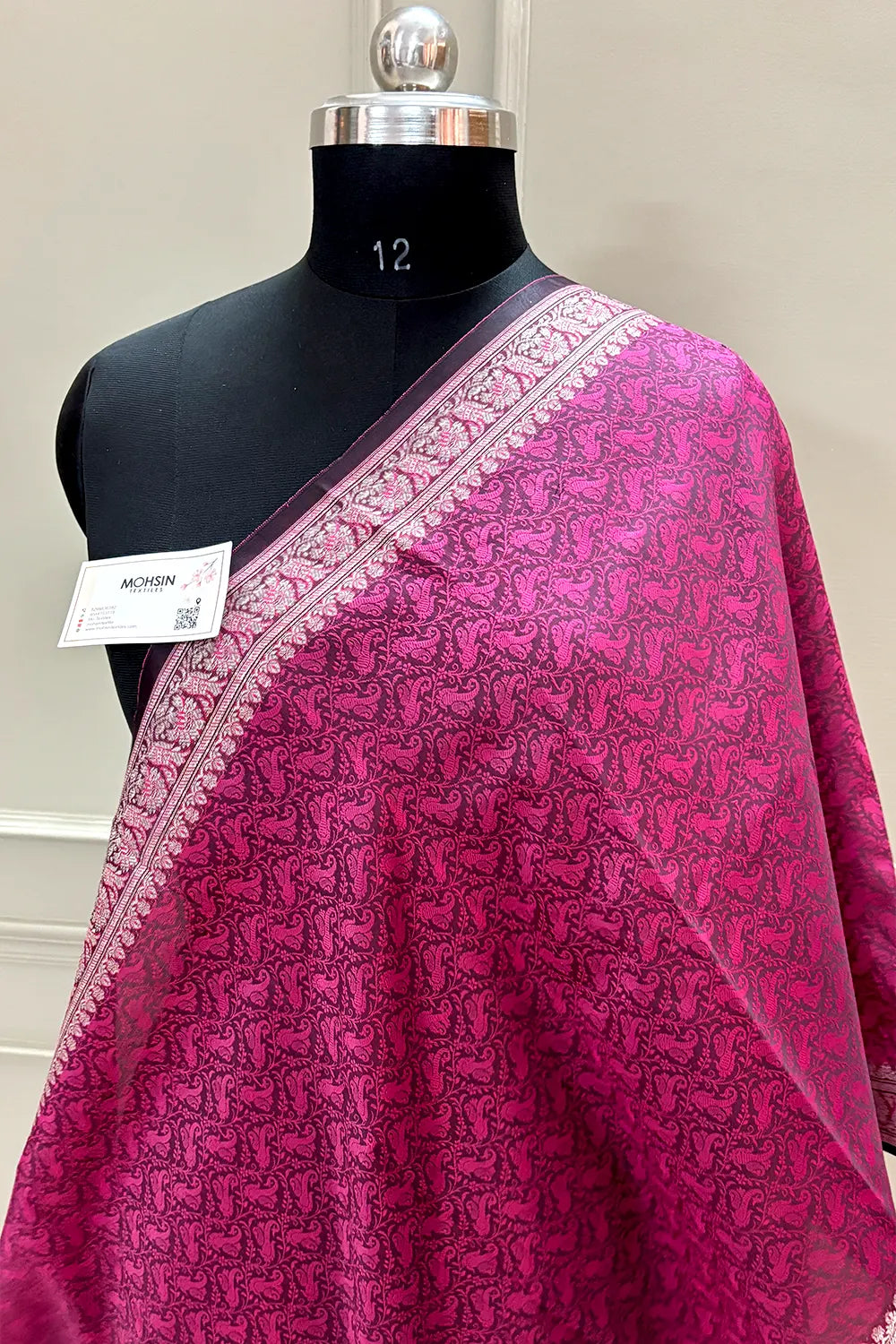 Pink Resham Zari Silk Banarasi Stole