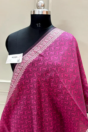 Pink Resham Zari Silk Banarasi Stole